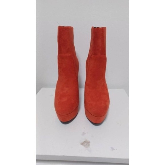 Women's TRENDY orange suede faux leather 5" block heel platform boots Size 7 - Picture 5 of 14